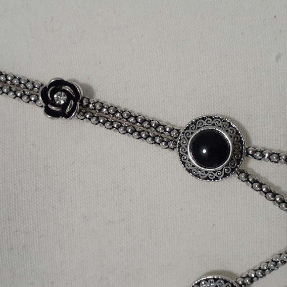 Silver Tone Owl Pendant Necklace with Black Stone - Picture 4 of 10